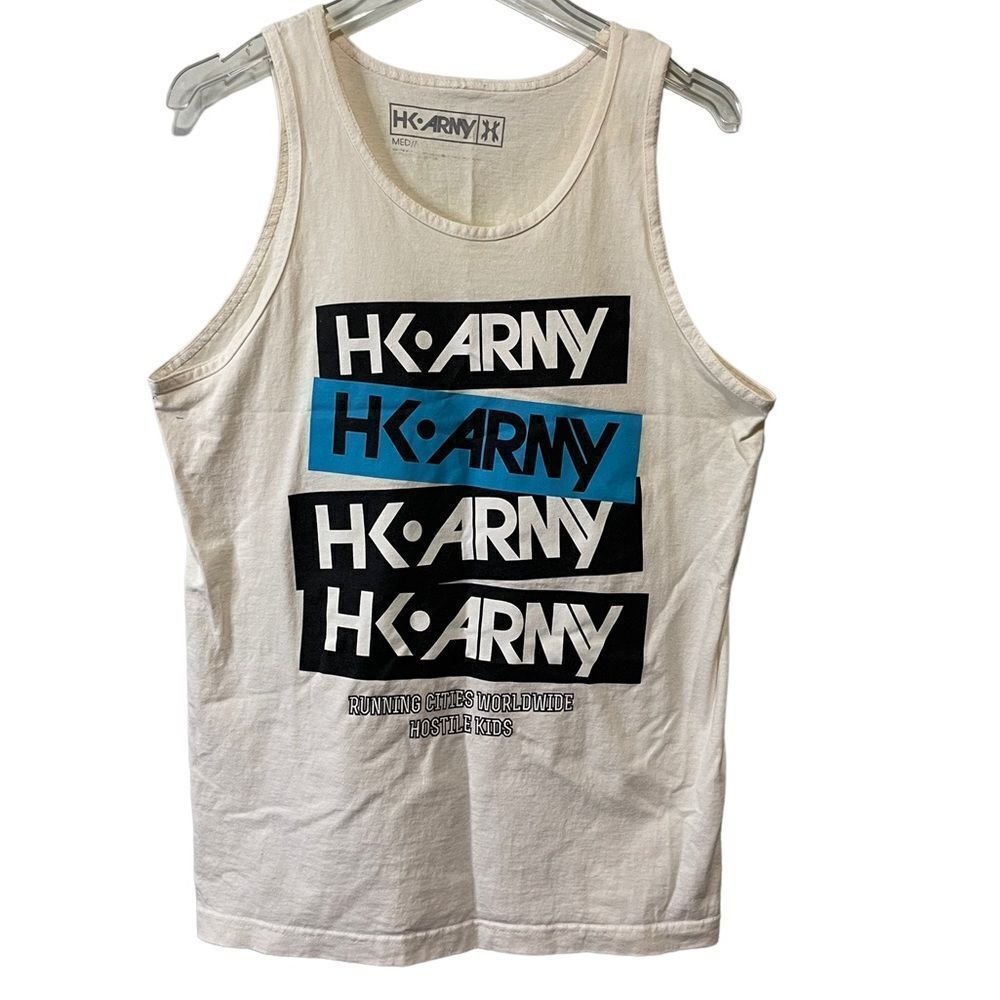 HK Army Hostile Kids Tank Top Shirt White Graphic Medium